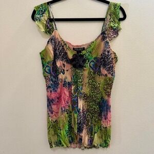 Bisou Bisou Y2K Animal Print Party Top Ruffles 2000s Fairycore